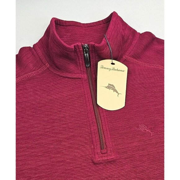 Tommy Bahama Size Medium Mens Burgundy 1/4 Zip Embroidered Chest Logo Sweater - Picture 12 of 12